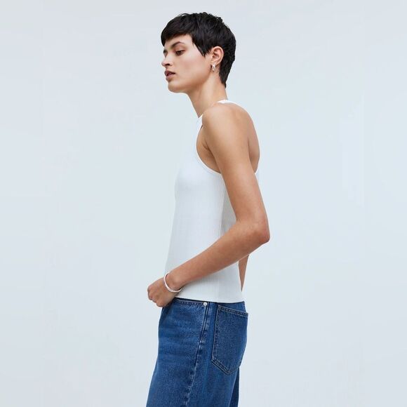 Madewell Highneck Tank Size XS With Shelf Bra in Sleekhold in White NWT - Picture 4 of 8